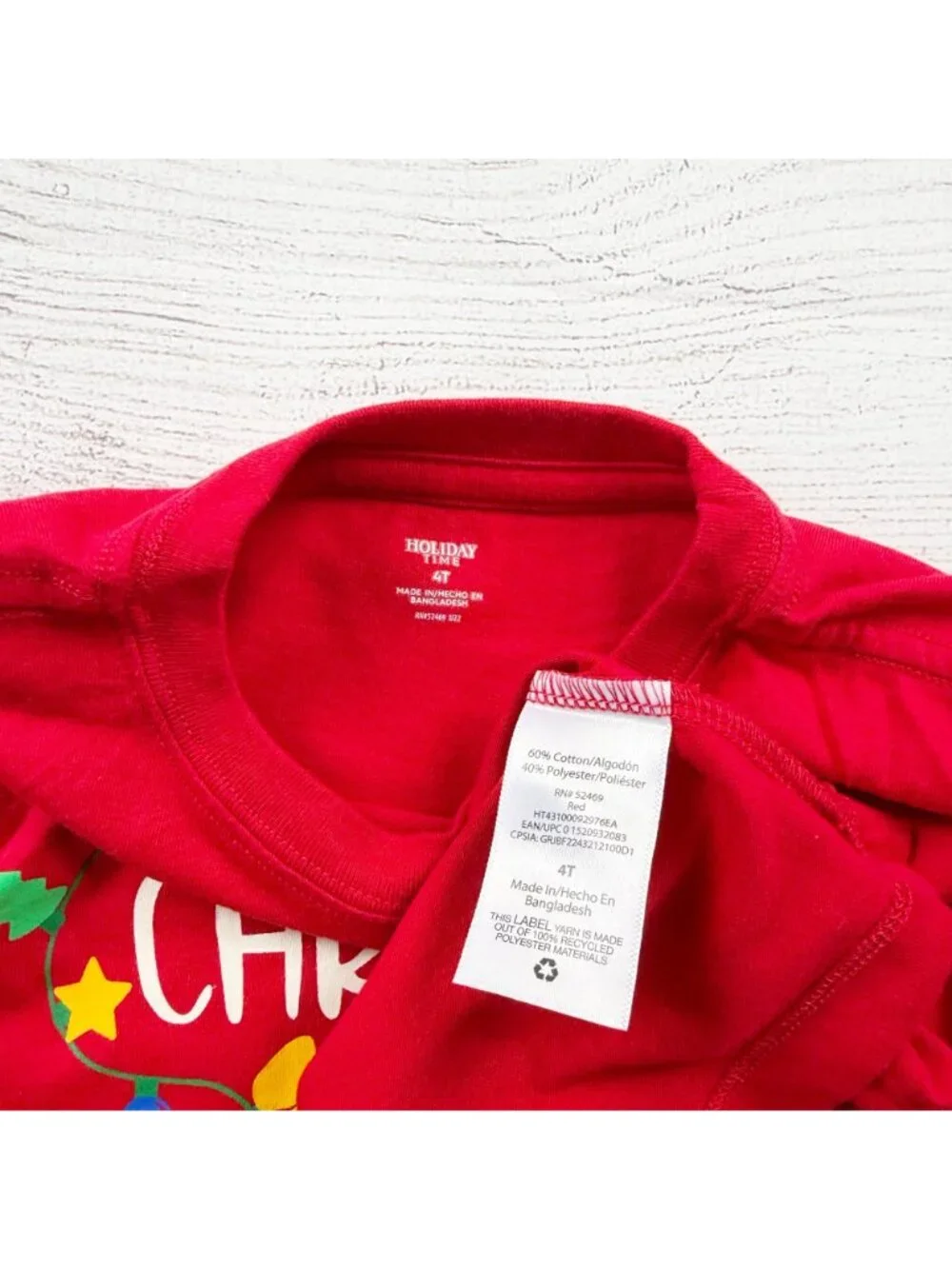 Holiday Time Christmas Crew Red Long Sleeve Shirt Kids 4T - Picture 2 of 3